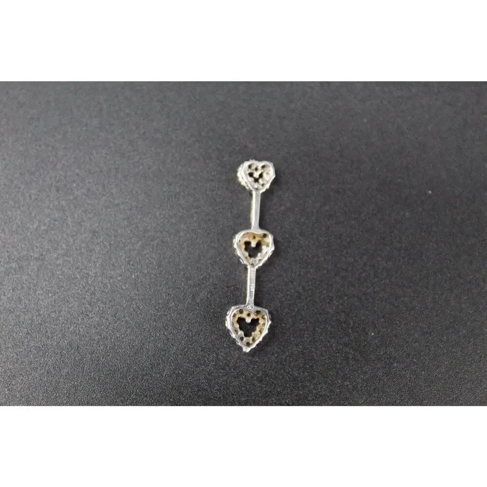10K White Gold Genuine Diamond Triple Heart Pendant Charm Open Heart Love 1”